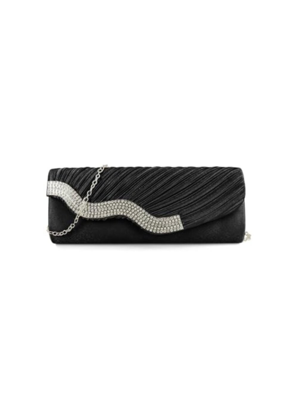 Polyester Evening Clutch with Detachable Chain & Rhinestone Trim